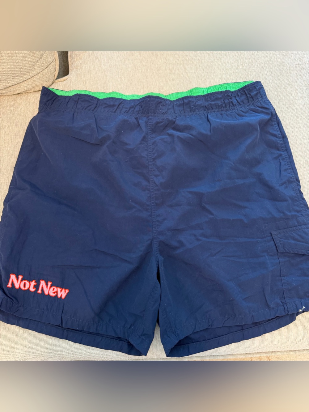 Polo by Ralph Lauren - Navy Swim Trunks with Green Waistband and Red Embroidery